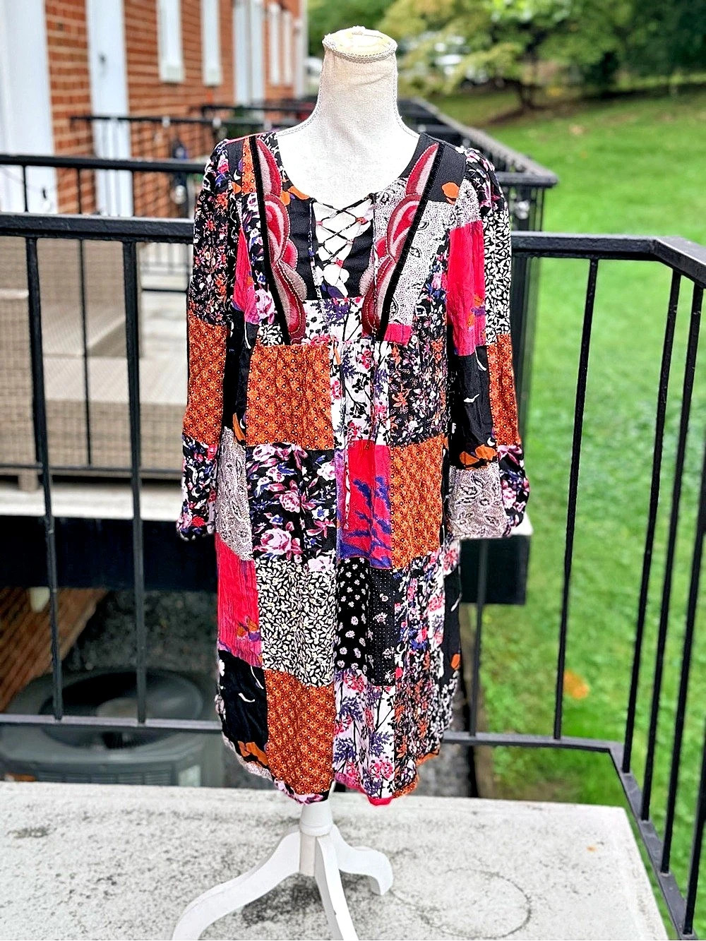 Anthropologies Patchwork Mini Dress in Black & Red Size Medium NWT
